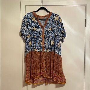 Bohemian Blue and Orange Mini Dress